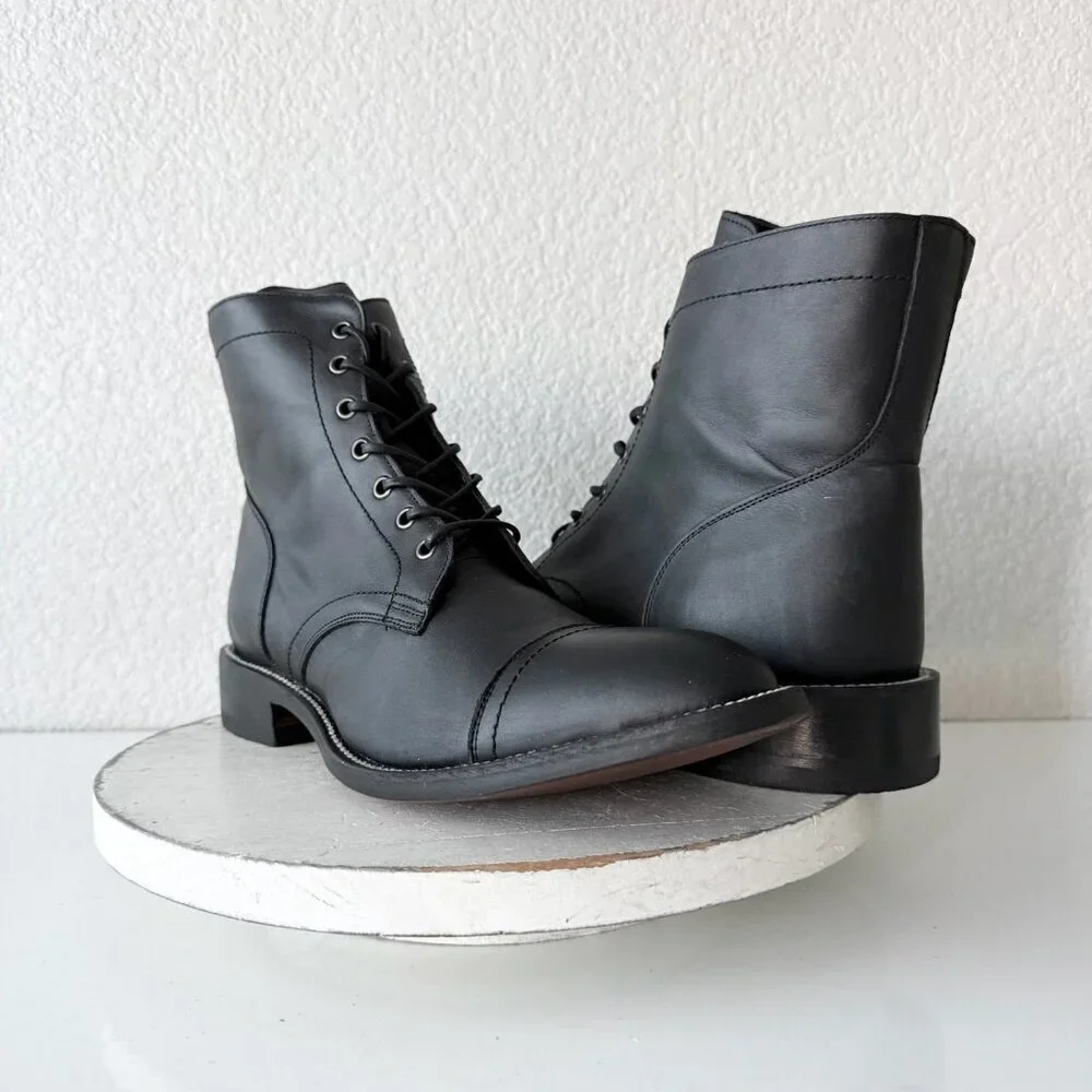 NEW Lane Mens Black Ankle Boots Size 12.5 Lace-up Casual Genuine Leather Sole
